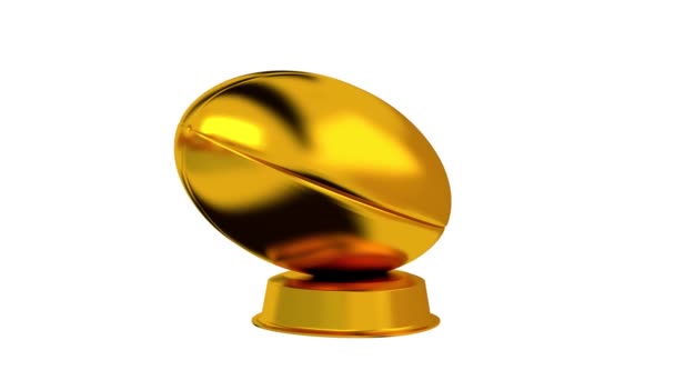 Rugby trophy in Gold with white background — Stock Video