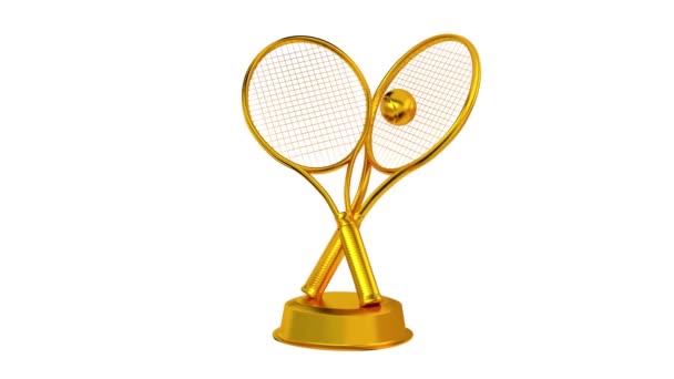 Tennis-Trophäe in Gold mit weißem Hintergrund — Stockvideo