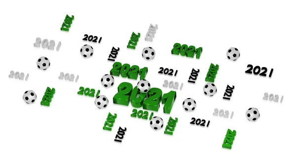 几个具有白色背景的球的2021足球设计 — 图库照片