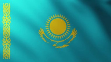 Büyük Kazakistan bayrağı rüzgarda dalgalanan tam ekran arka plan