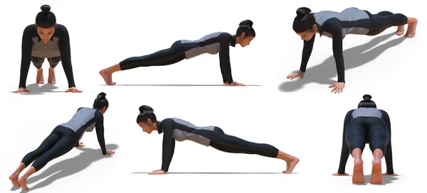 Plank Pose Mujer Virtual Con Traje Deportivo Yoga Con Ángulos — Foto de Stock