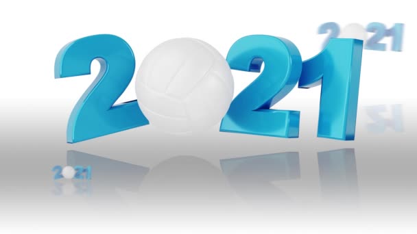 白い背景に無限回転の反射といくつかのバレーボール2021デザイン — ストック動画