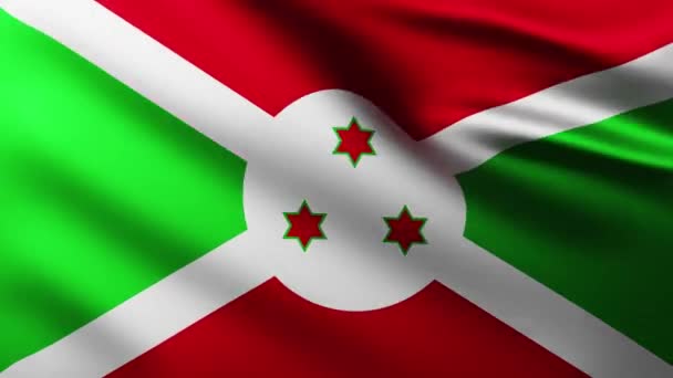 Nagy Zászló Burundi Köztársaság Teljes Képernyős Háttér Csapkodott Szél Hullám — Stock videók