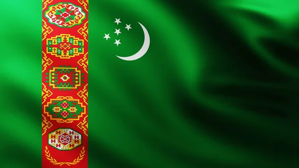 Большой Флаг Туркменистана Фоне Полноэкранного Ветра Волновыми Узорами — стоковое фото