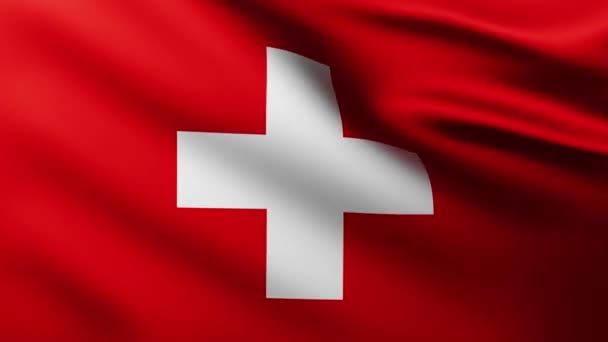 Grote Vlag Van Zwitserland Fullscreen Achtergrond Fladderen Wind Met Golfpatronen — Stockvideo