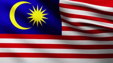 Büyük Malezya Bayrağı dalga desenleriyle rüzgarda dalgalanan tam ekran arka plan