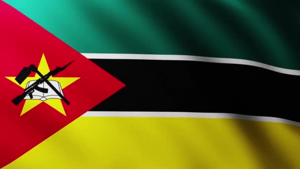 Μεγάλη Σημαία Της Δημοκρατίας Της Μοζαμβίκης Φόντο Πλήρους Οθόνης Φτερουγίζει — Αρχείο Βίντεο