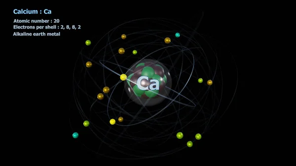 Atom Calcium Met Kern Zijn Elektronen Met Een Zwarte Achtergrond — Stockfoto