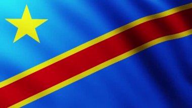 Demokratik Kongo Cumhuriyeti 'nin büyük bayrağı dalga desenleriyle rüzgarda dalgalanan tam ekran arka plan