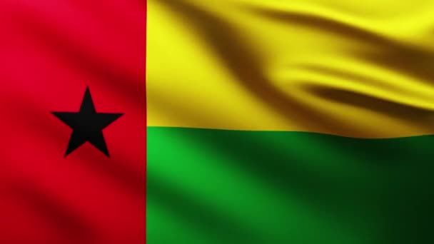 Μεγάλη Σημαία Της Ghine Bissau Φόντο Πλήρους Οθόνης Φτερουγίζει Στον — Αρχείο Βίντεο