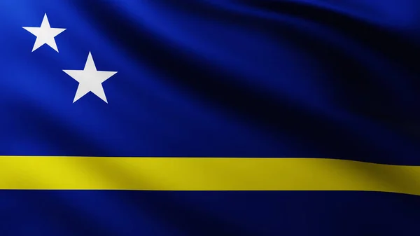 Bandeira Grande Ilha Curaçao Fundo Tela Cheia Vento Com Padrões — Fotografia de Stock