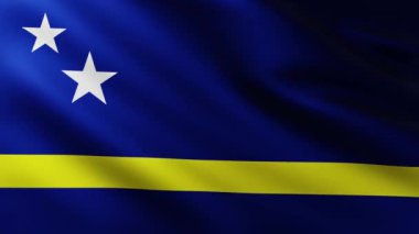 Büyük Curacao adası bayrağı rüzgarda dalgalanan tam ekran arka plan