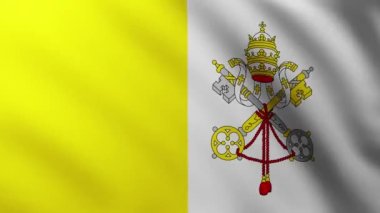 Vatikan 'ın büyük bayrağı dalga desenleriyle rüzgarda dalgalanan tam ekran arka plan