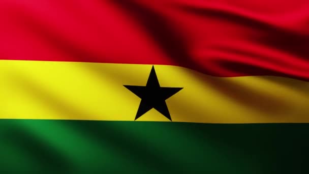 Large Flag Republic Ghana Fullscreen Background Fluttering Wind Wave Patterns — Stock Video