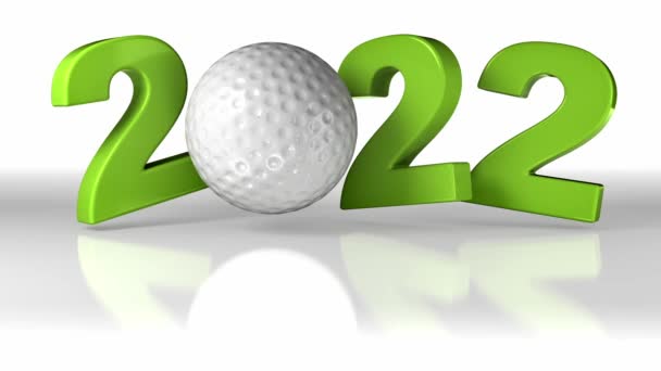 Diseño de pelota de golf 2022 en rotación infinita en blanco — Vídeos de Stock