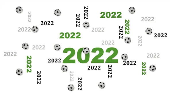 Top View Several Football 2022 Σχέδια Μερικές Μπάλες Λευκό Φόντο — Φωτογραφία Αρχείου