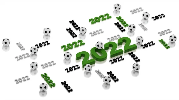 大量的2022年足球设计 有几个白色背景的球 — 图库照片