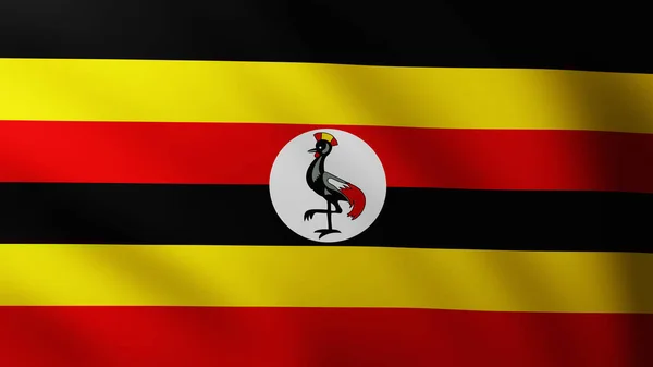 Uganda Nın Büyük Bayrağı Dalga Desenleriyle Rüzgarda Tam Ekran Arkaplan — Stok fotoğraf