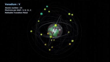 Vanadyum Atomu, siyah üzerinde sonsuz yörüngede 23 Elektron ile