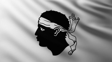 Korsika Adası 'nın büyük bayrağı dalga desenleriyle rüzgarda tam ekran arkaplan