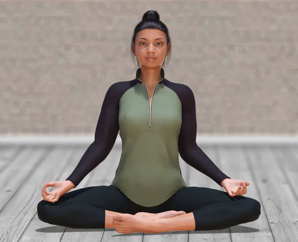 Virtuelle Frau Mit Sport Outfit Yoga Easy Pose Auf Klarem — Stockfoto