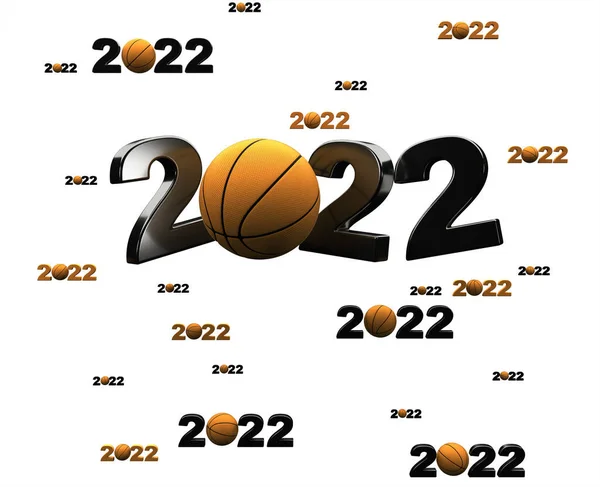 Veel Basketbal 2022 Ontwerpen Met Veel Ballen Een Witte Achtergrond — Stockfoto