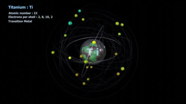 Átomo Titânio Com Elétrons Rotação Orbital Infinita Preto — Vídeo de Stock