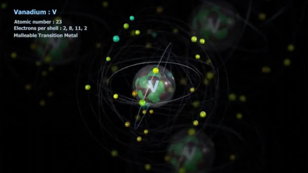 Atom Wanadu Elektronami Nieskończonej Rotacji Orbitalnej Innymi Atomami — Wideo stockowe