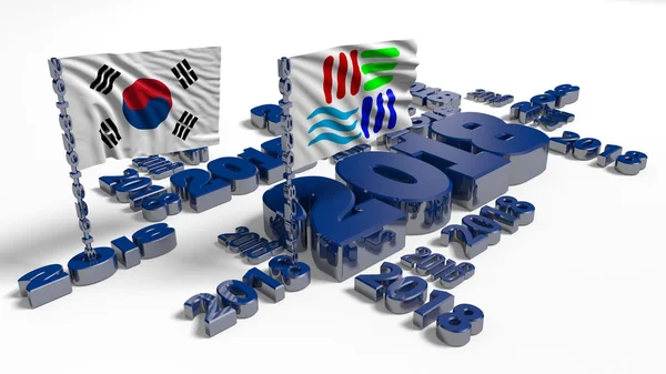 2018 Koean and Pyeongchang Flags — Stock Photo, Image