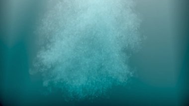 Bir sualtı patlamasının sonundan gelen mavi ve beyaz baloncuk bulutu eğimli, yumuşak, mavi arkaplanı olan bulut benzeri bir şekil oluşturuyor.