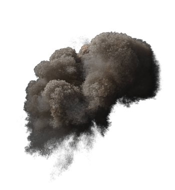 İzole edilmiş Büyük yoğun duman veya toz bulutu dalgalanma gibi görünüyor ve beyaz arkaplanda kabarık bir görünüm var