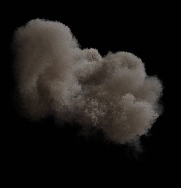 İzole edilmiş Büyük ve yoğun duman bulutu ya da siyah arkaplanda koyu renkli toz bulutu