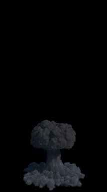 Yerden izole edilmiş Nükleer Patlama, yüksek dumanlı siyah arka planda yükseliyor.