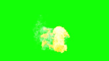 İnce gri dumanlı, Yeşil Arkaplan 'da mükemmel bir şekilde dönen Yerdeki Alevler