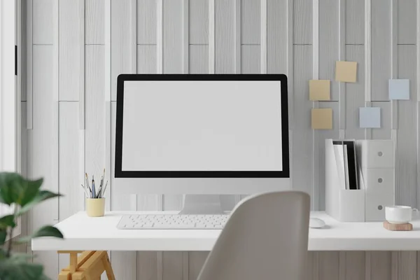 Werkruimte Met Mockup Blanco Scherm Laptop Computer Weergave — Stockfoto