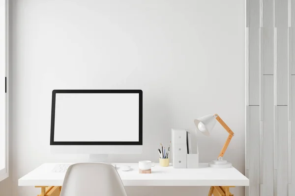 Workspace Mockup Blank Screen Laptop Computer Rendering — Stock Photo, Image