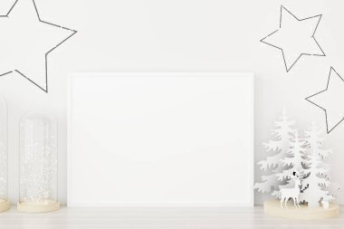 Yılbaşı süslemeli bir poster çerçevesi. 3B oluşturuldu.