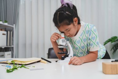 Bilimi desteklemek için mikroskop araştıran ilköğretim öğrencisi merak keşfi ve sınıf becerisi geliştirme