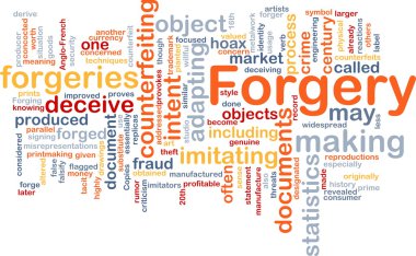 Forgery background concept wordcloud clipart
