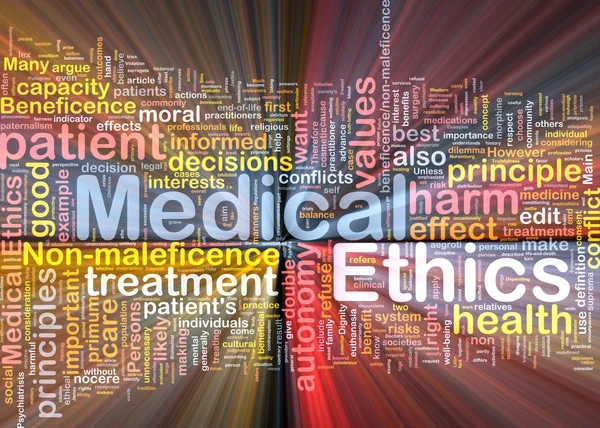 Medical ethics background concept wordcloud glowing — Stock Photo, Image