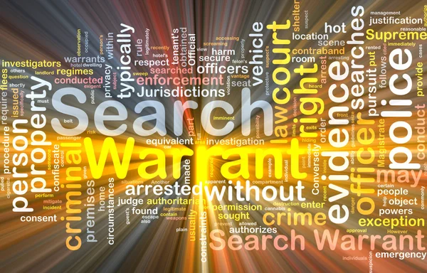 Search warrant background concept wordcloud glowing — Stock Photo, Image