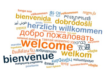 Hoş geldiniz çok dilli wordcloud arka plan kavramı