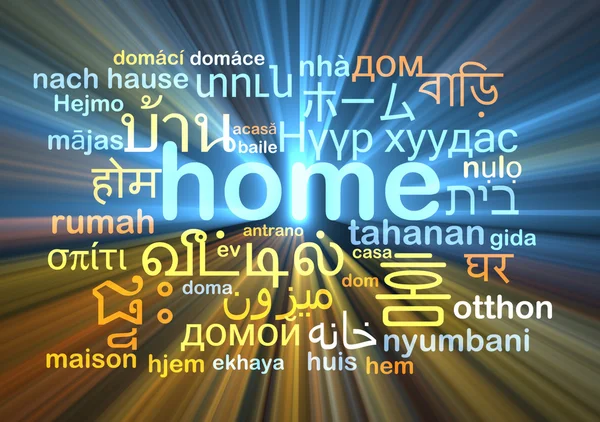 Home multilanguage wordcloud background concept glowing — Stock Photo, Image