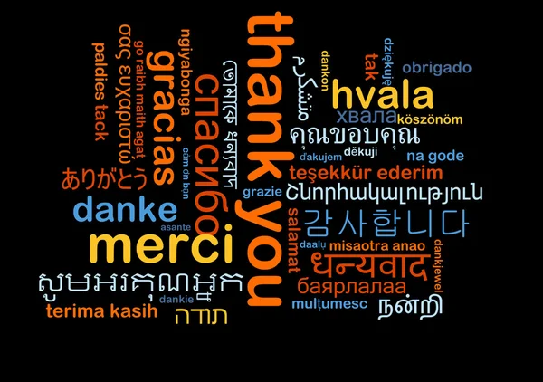 Thank you multilanguage wordcloud basic concept — стоковое фото