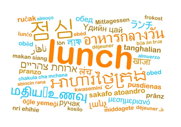 Mittagessen mehrsprachiges Wordcloud-Hintergrundkonzept — Stockfoto