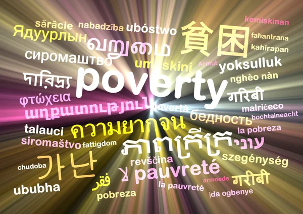Poverty multilanguage wordcloud background concept glowing — Stock Photo, Image