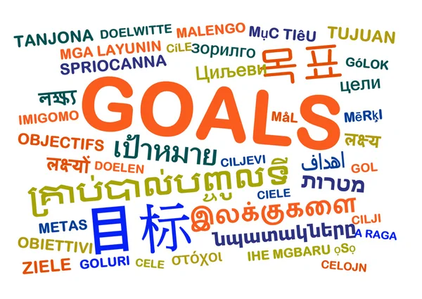 Objetivos multilenguaje wordcloud background concept —  Fotos de Stock