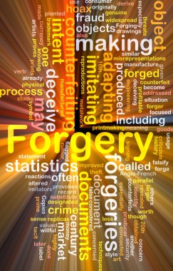 Forgery background concept wordcloud glowing clipart