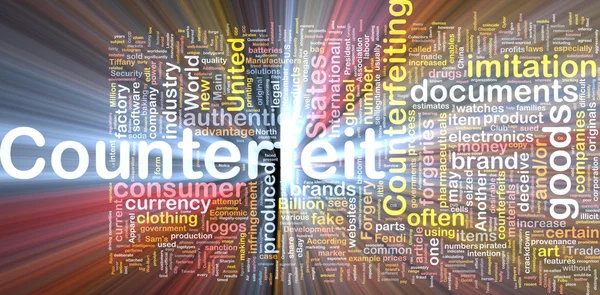 Counterfeit background concept wordcloud glowing — Stock Photo, Image