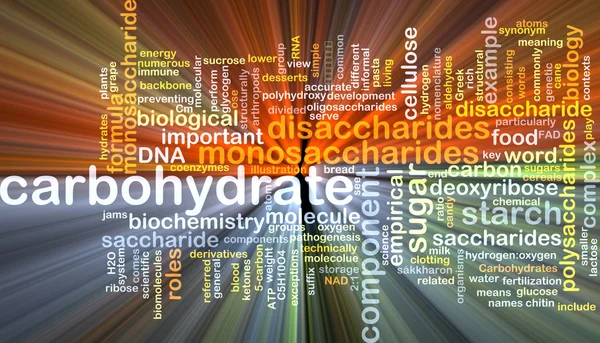 Kohlenhydrat-Wordcloud-Konzept Illustration glühend — Stockfoto